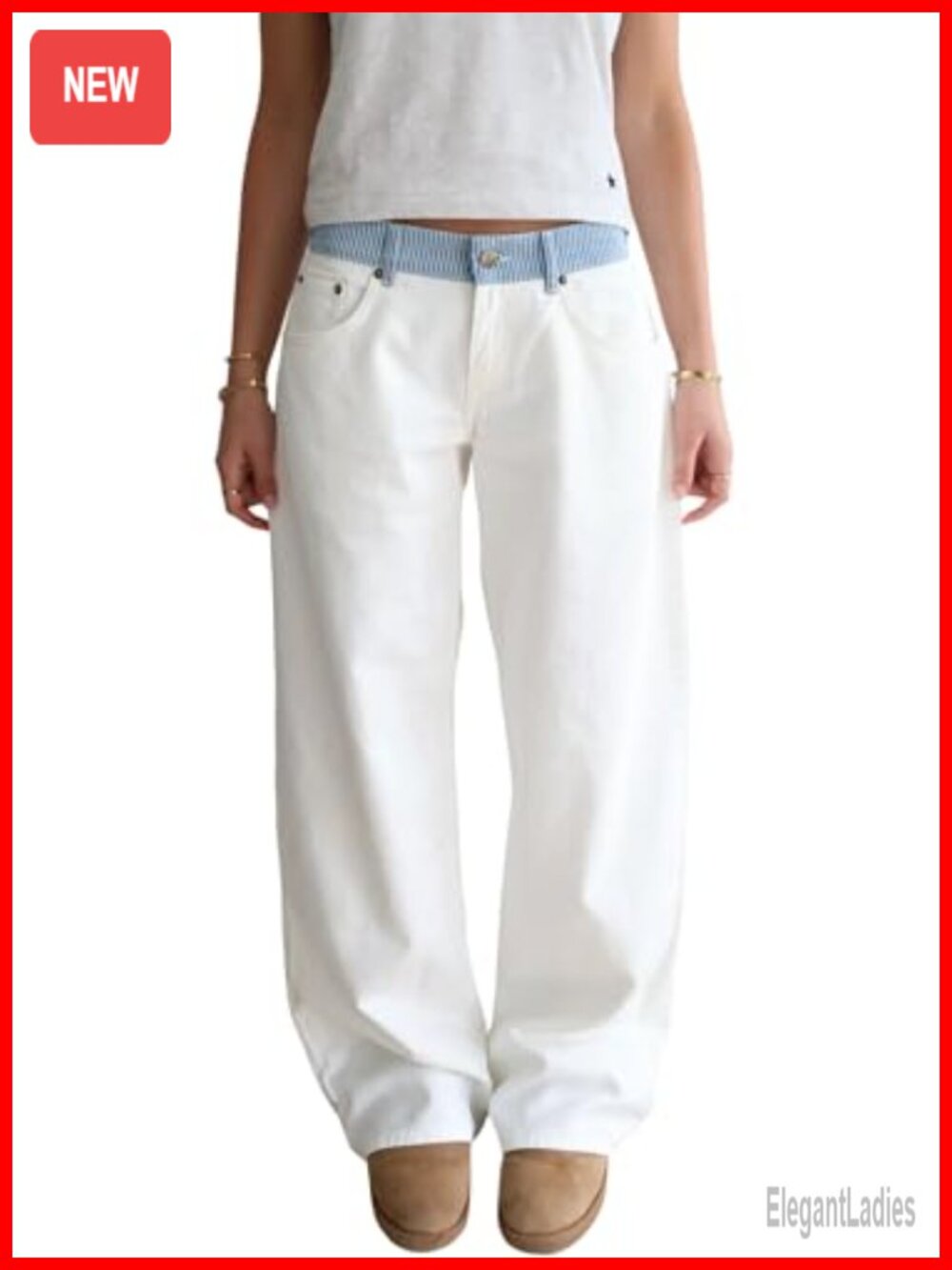 Womens Wide Leg Jeans Baggy Denim Pants Mid Rise Adjustable Waist